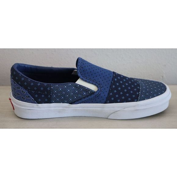VANS Men's 6 Women's 7.5 Blue Tie Print Patchwork Classic Slip-On Shoes SIB - Picture 5 of 5